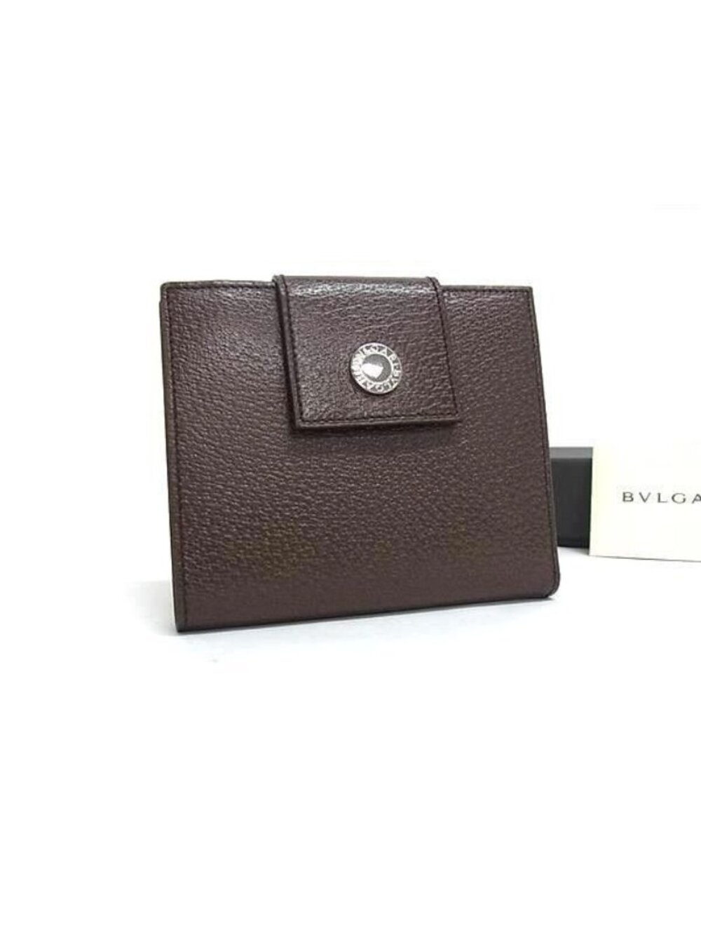 Bvlgari Bifold Wallet Brown Leather Silver